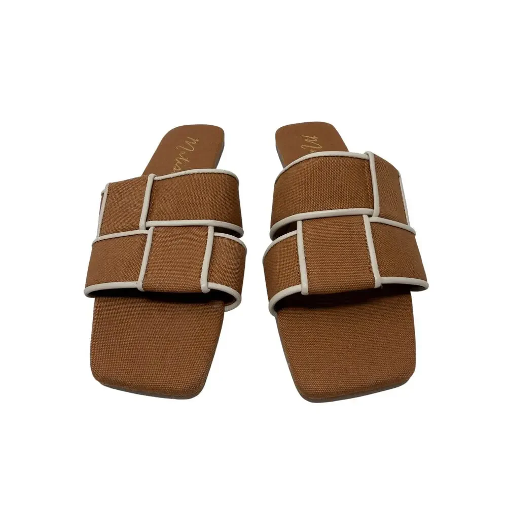 Matisse Biscayne Slide Sandals Woven Square Toe Brown Ivory Women's 7